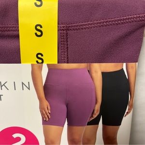 Danskin bike shorts 2-pack black/vintage plum, size Small- NWT. 
Inseam 7”